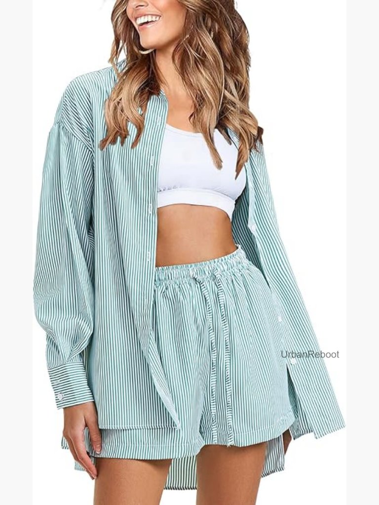 Women's 2 Piece Cotton Blend Short Set Linen Look Summer Vacation Outfit